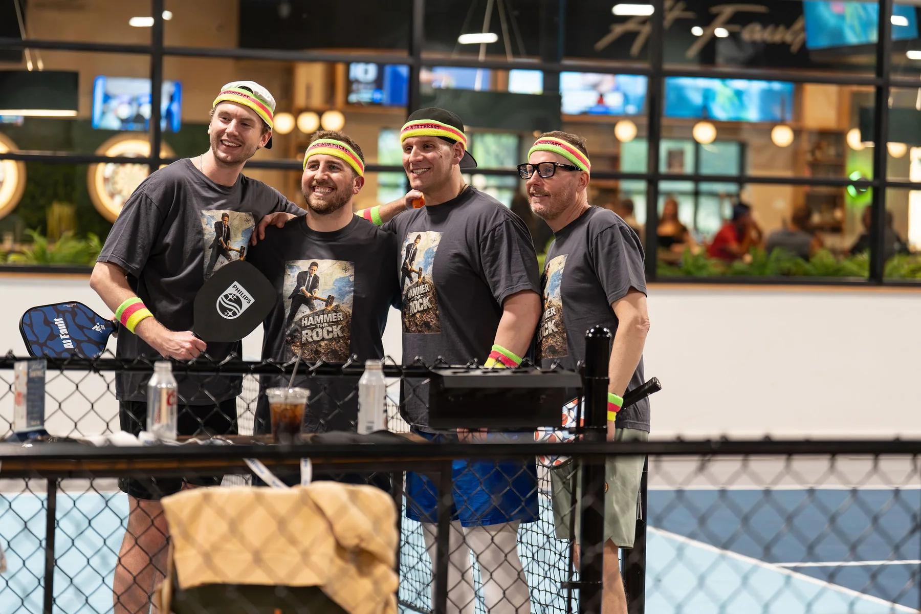 A team lines up on the pickleball court at At Fault